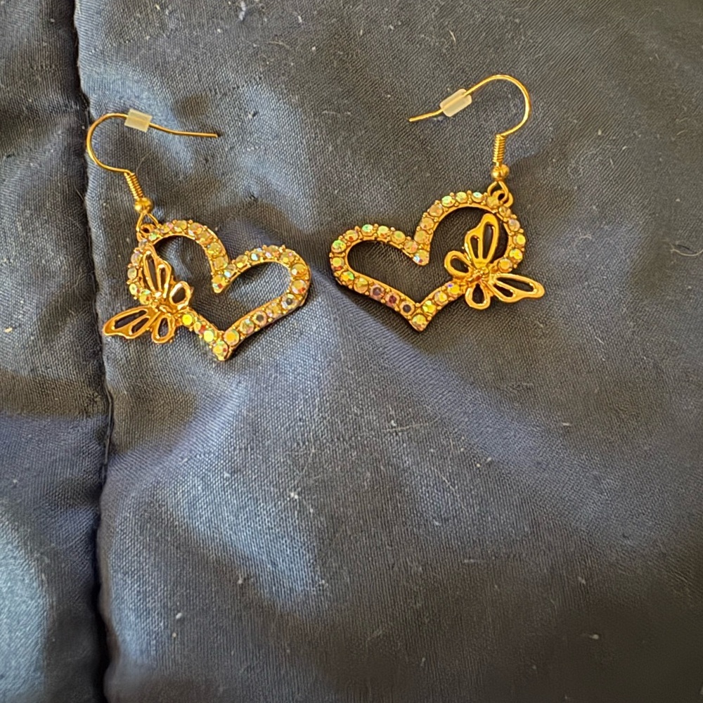 Gold Heart Butterfly Earrings